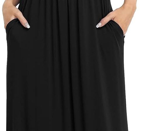 Women's Short Sleeve Loose Plain Maxi Dresses Casual Long Dresses with Pockets