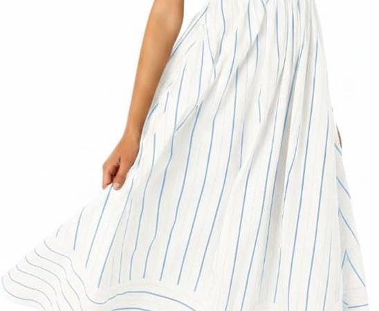 Women's Striped Back Smocked Maxi Dress Sexy Spaghetti Strap Cut Out Flowy Swing Long Dress