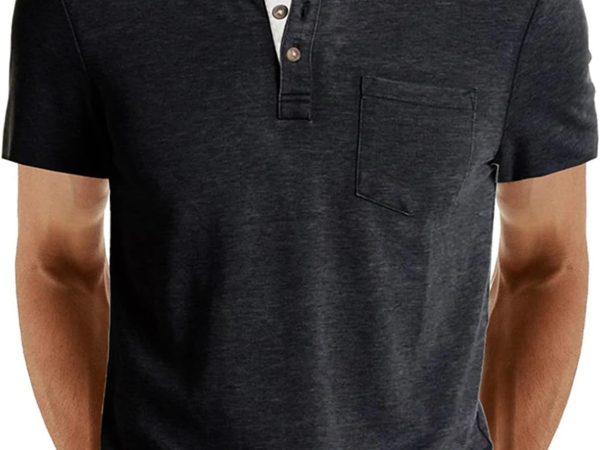 Fashion Men's Henley Shirts Classic Short Sve Basic Button Cotton T Shirt with Pocket
