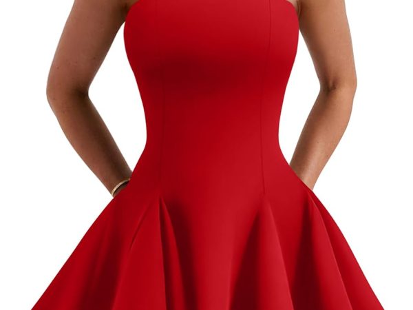Women's Sexy Summer Strapless Mini Dress Homecoming Off Shoulder Sleeveless Party Club Short Dresses