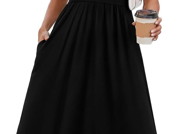Summer Dresses for Women Flowy Casual Midi Dress Beach Vacation Sundresses with Pockets