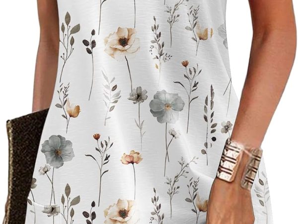 Womens Summer Dress  Loose V Neck Sleeveless Sundresses Swimsuit Coverup with Pockets Floral Tank Dresses