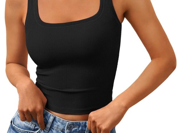 Women's Square Neck Cropped Ribbed Tank Tops Summer Sleeveless Clothes