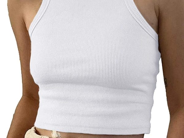 Women Casual Basic Sleeveless High Neck Rib Knit Y2k Crop Tank Top