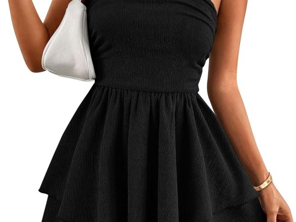 Women's  Summer Strapless Tube Mini Dress Off Shoulder Smocked Ruffle A Line Flowy Short Party Club Dresses