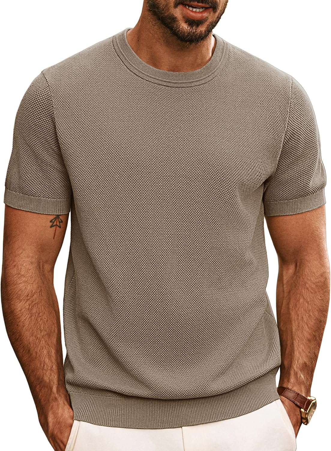 Mens Casual T Shirts Classic Short Sleeve Knit Tees Crewneck Solid Tee Shirts